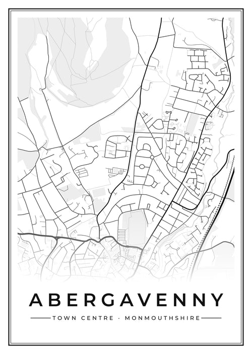 Street map poster of Abergavenny town centre, Monmouthshire