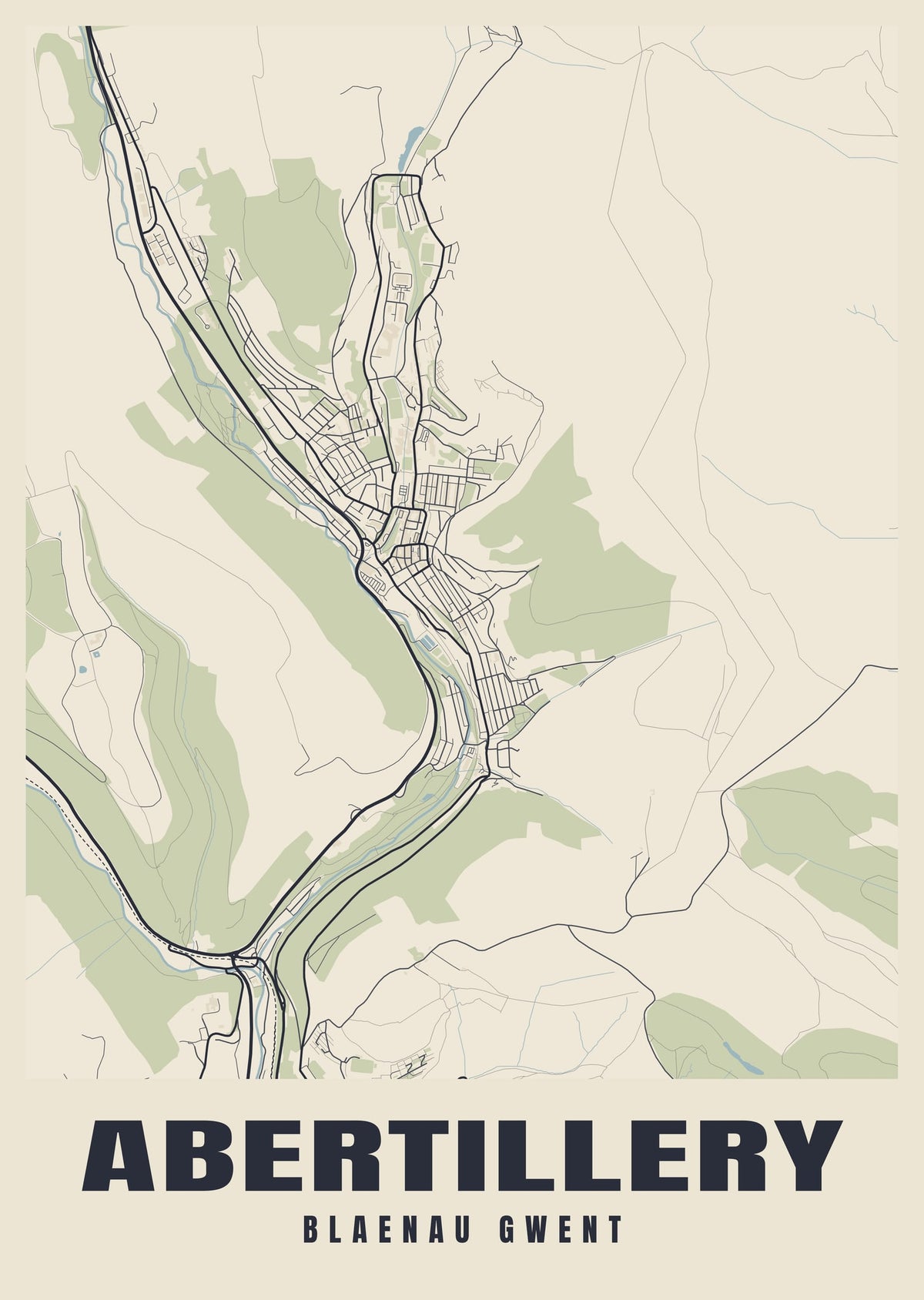 Street map poster of Abertillery, Blaenau Gwent