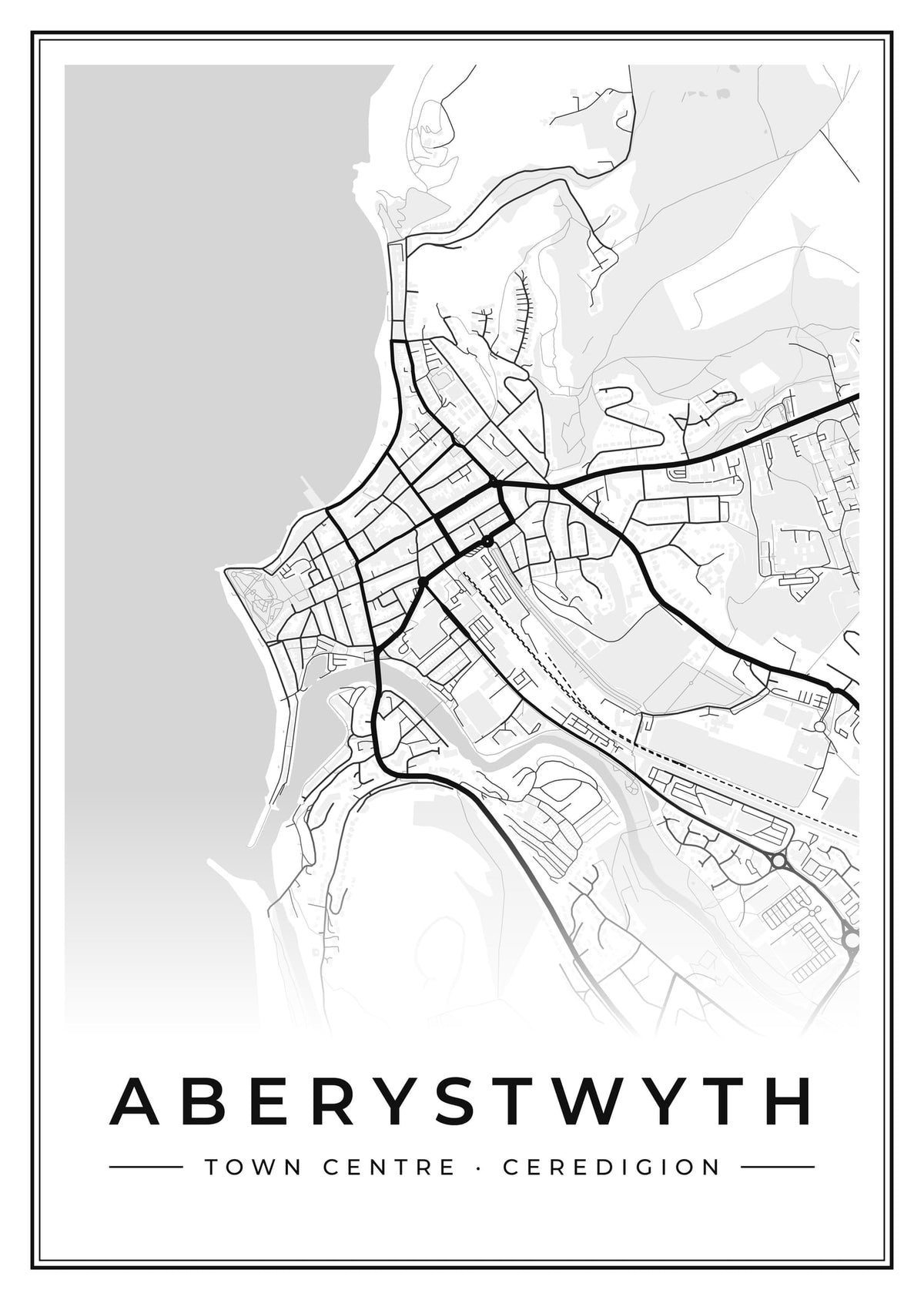 Street map poster of Aberystwyth town centre, Ceredigion