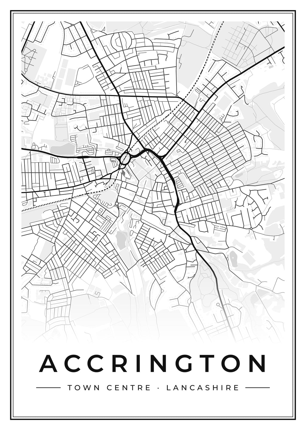 Street map poster of Accrington town centre, Lancashire
