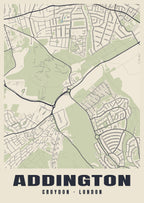 Heritage street map poster of Addington, Croydon, London