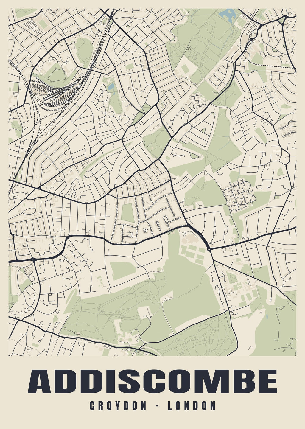 Heritage street map poster of Addiscombe, Croydon, London