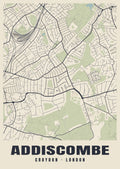 Heritage street map poster of Addiscombe, Croydon, London