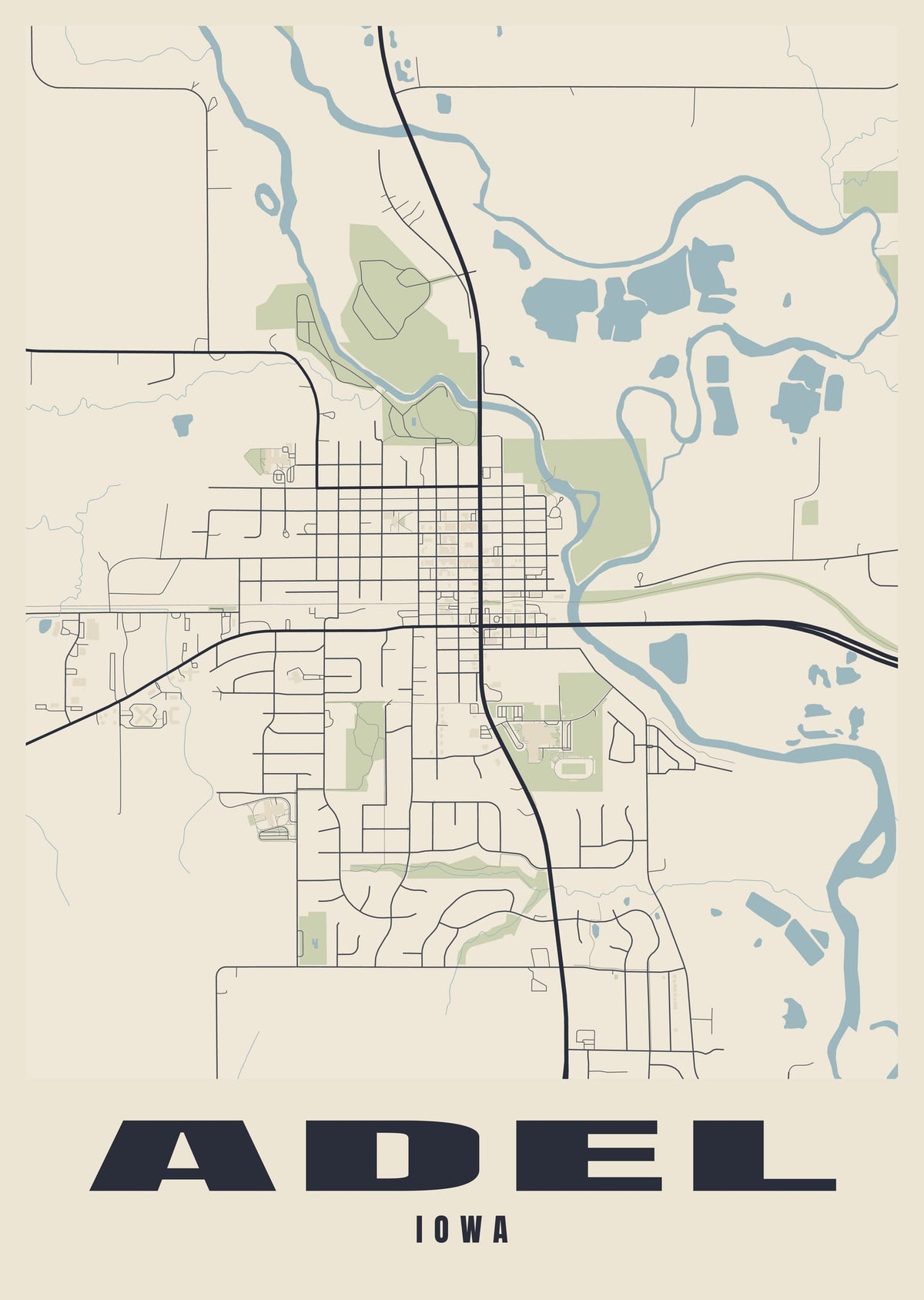 Street map poster of Adel, Iowa