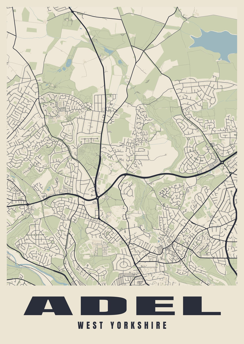 Street map poster of Adel, West Yorkshire