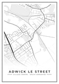 Street map poster of Adwick le Street village centre, South Yorkshire