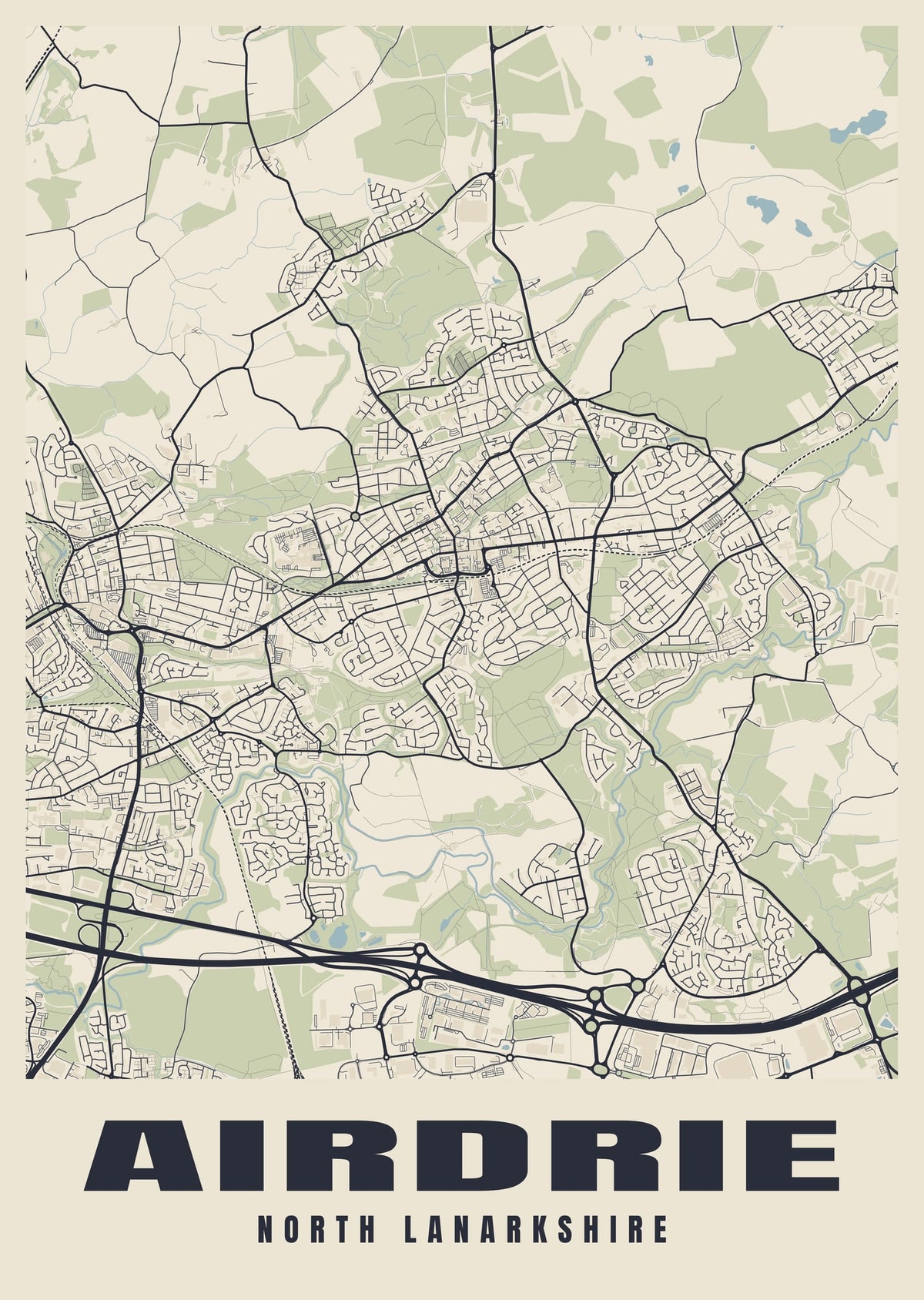 Street map poster of Airdrie, North Lanarkshire