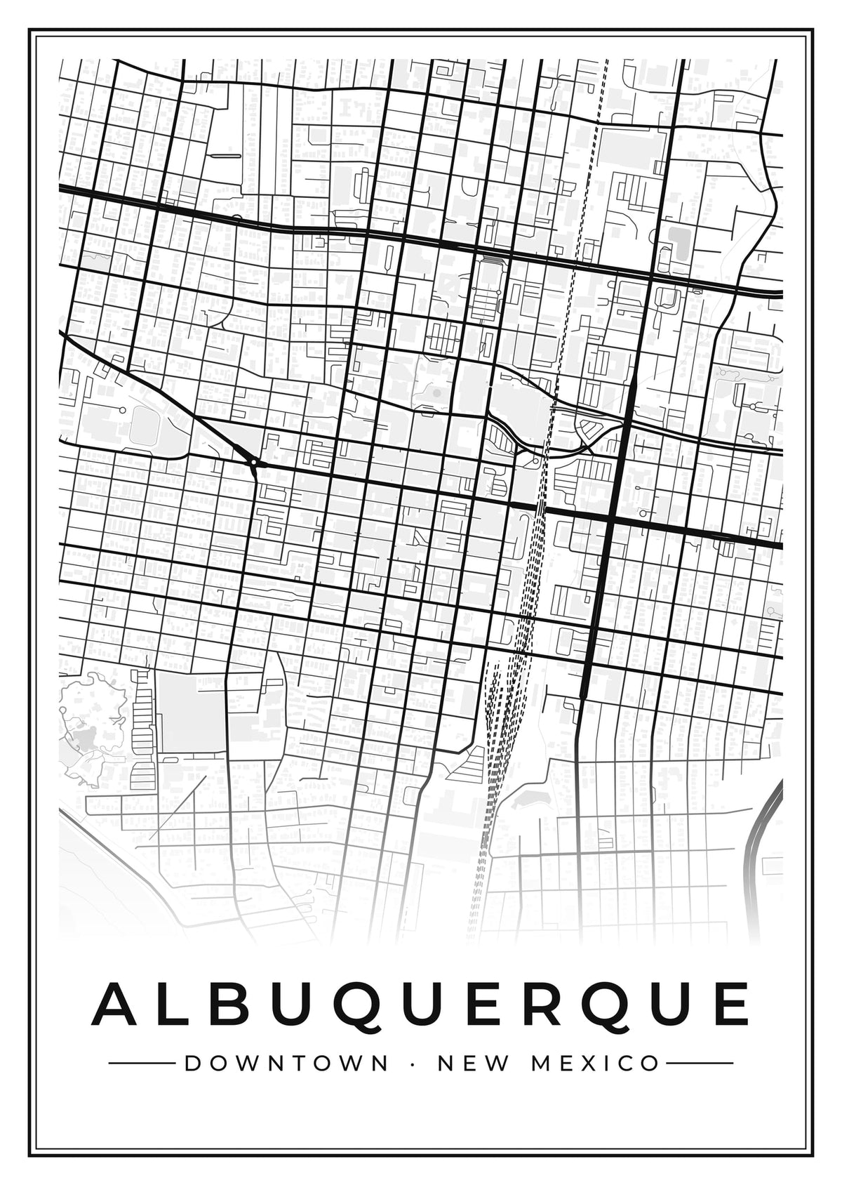 Street map poster of downtown Albuquerque, New Mexico