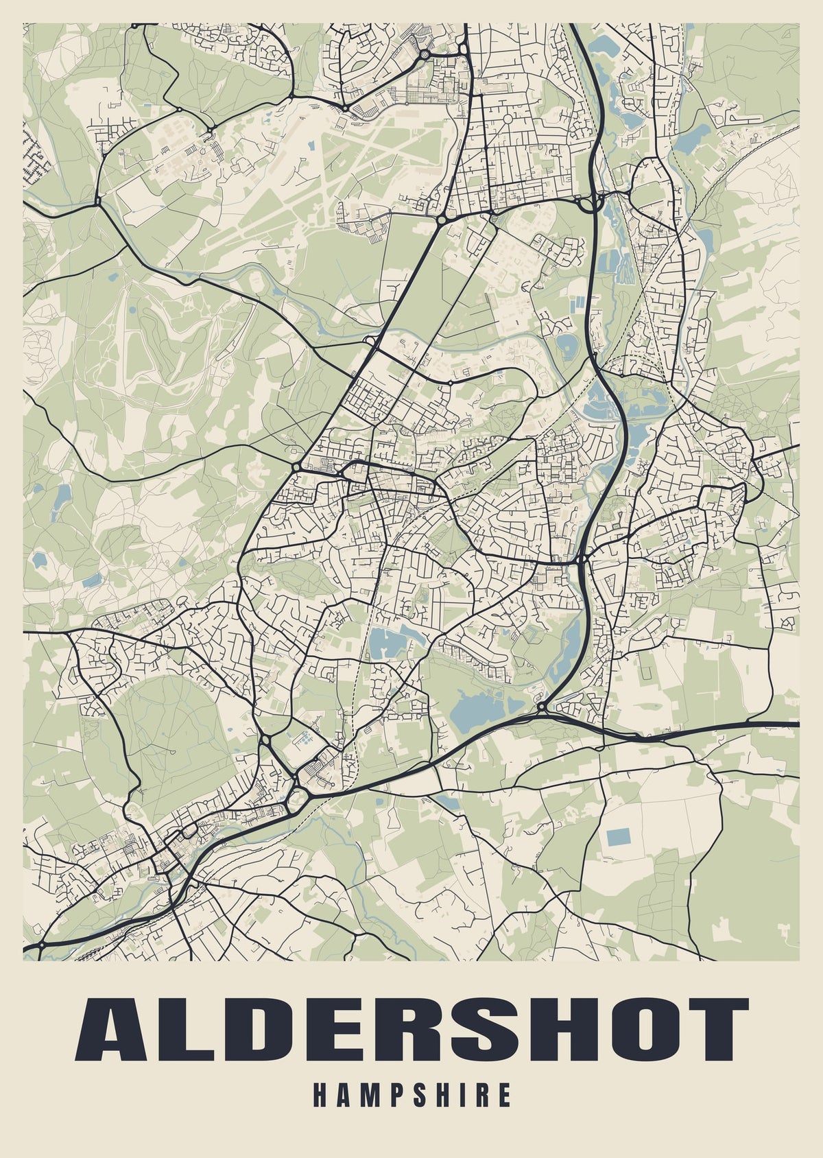 Street map poster of Aldershot, Hampshire