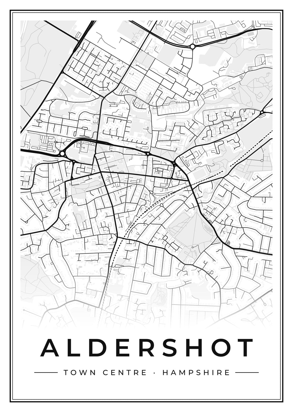Street map poster of Aldershot town centre, Hampshire