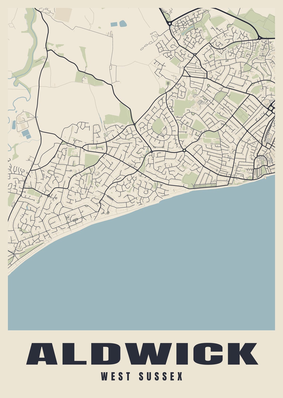 Street map poster of Aldwick, West Sussex