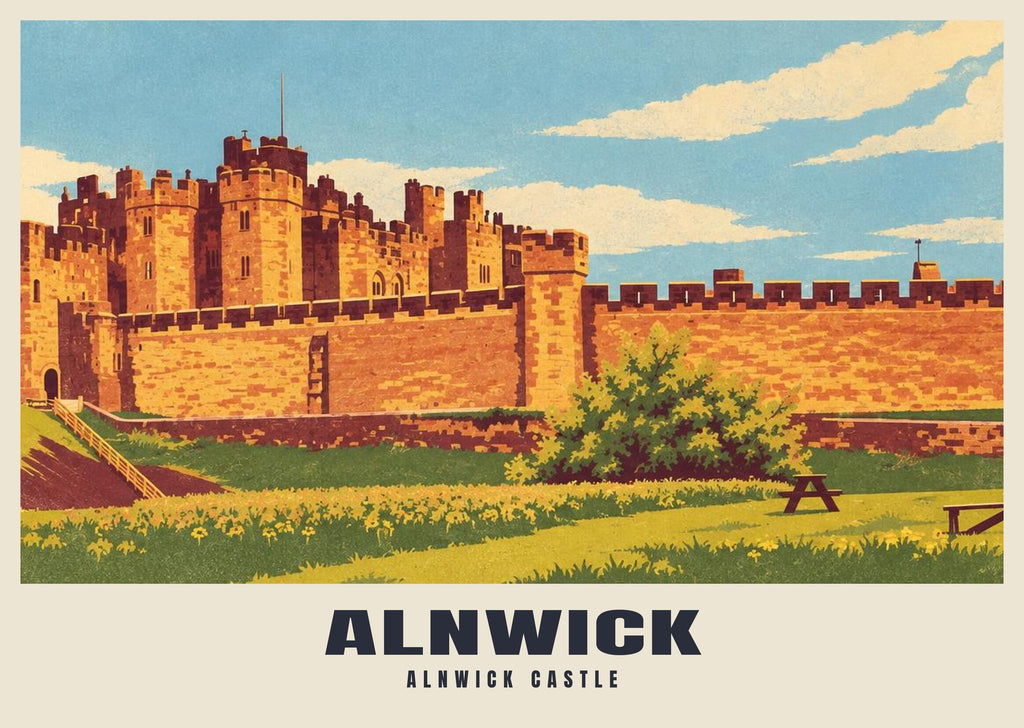 Alnwick Castle poster, Retro Railway style