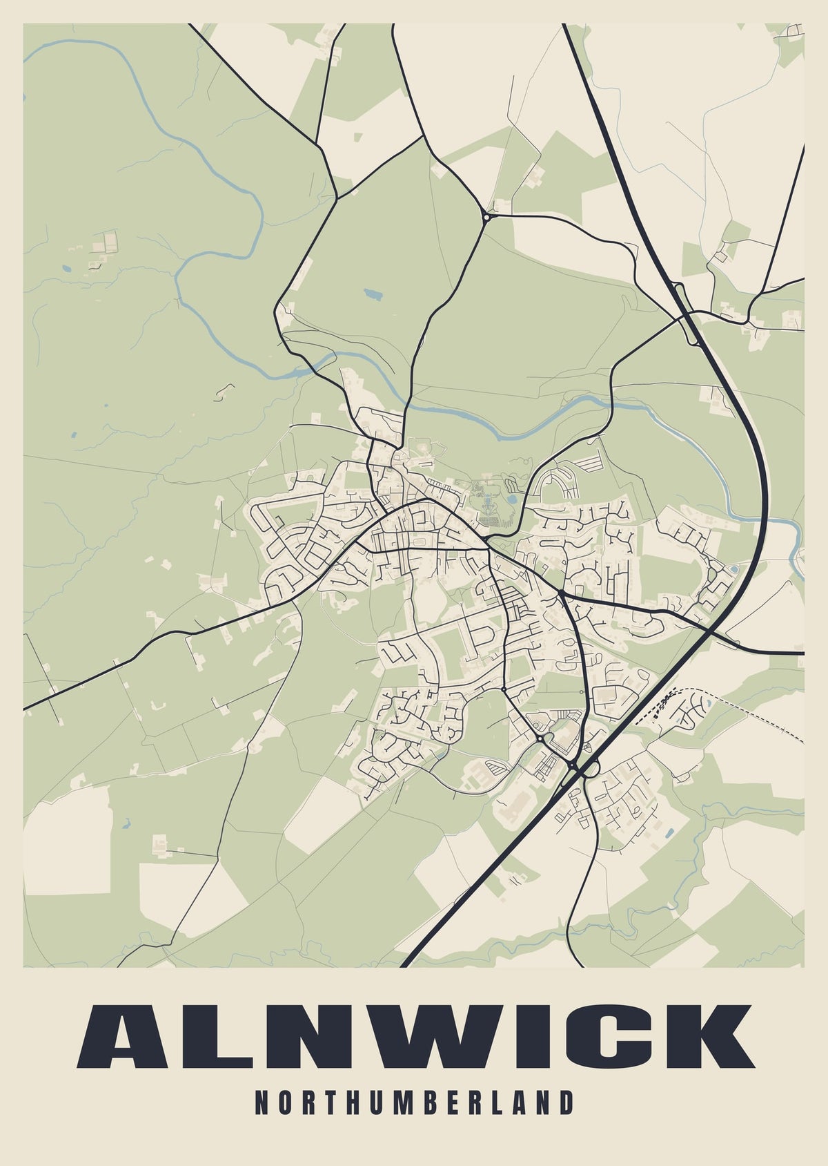 Street map poster of Alnwick, Northumberland
