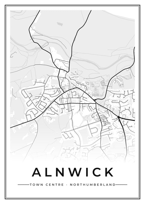 Street map poster of Alnwick town centre, Northumberland