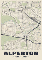 Heritage street map poster of Alperton, Brent, London