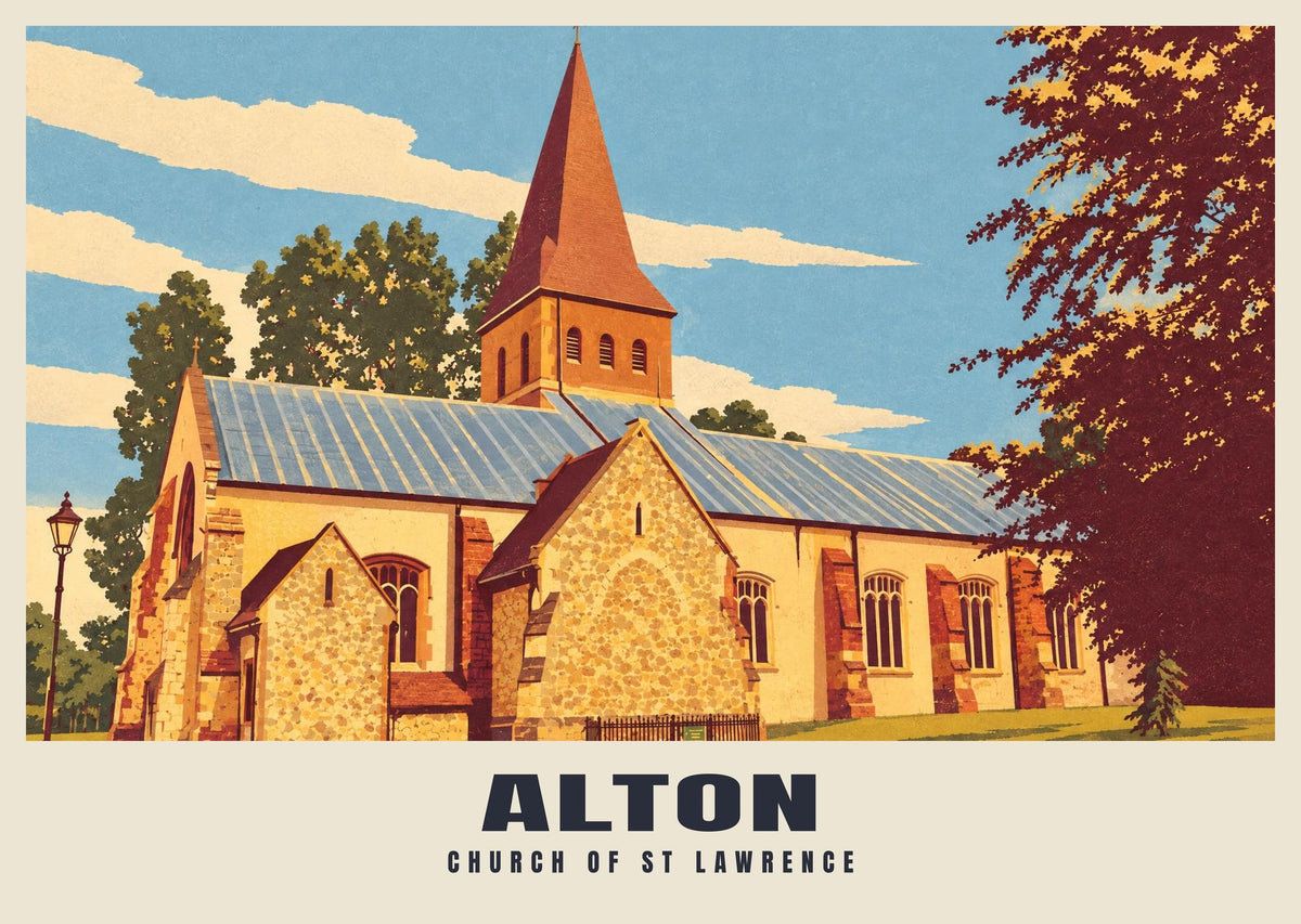 Church of St Lawrence, Alton poster, Retro Railway style
