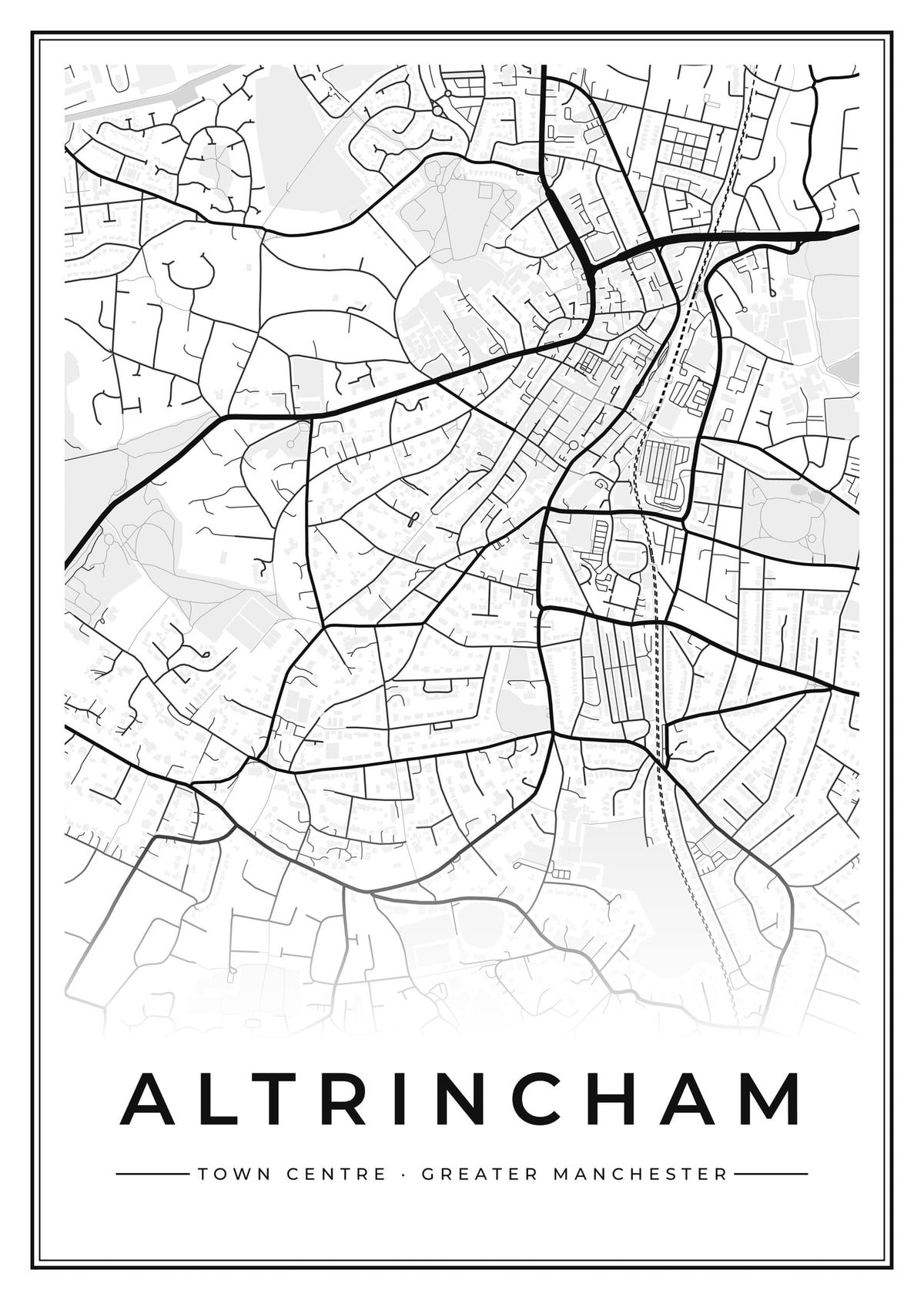 Street map poster of Altrincham town centre, Greater Manchester