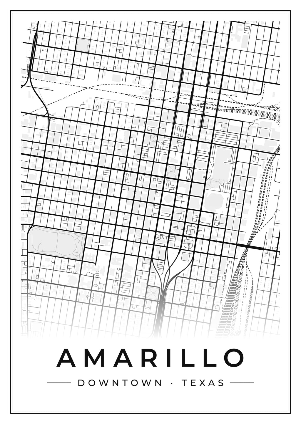 Street map poster of downtown Amarillo, Texas
