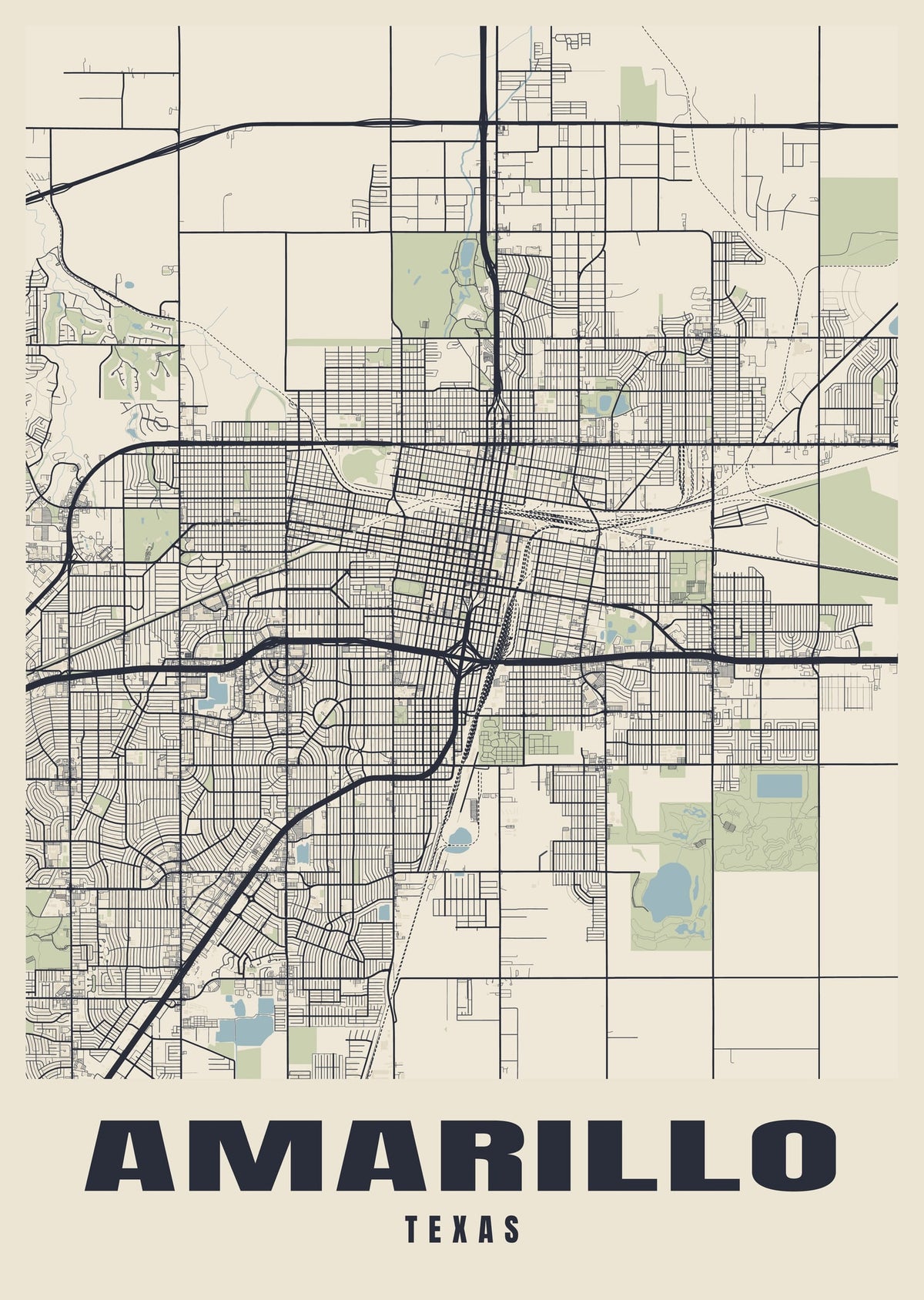 Street map poster of Amarillo, Texas