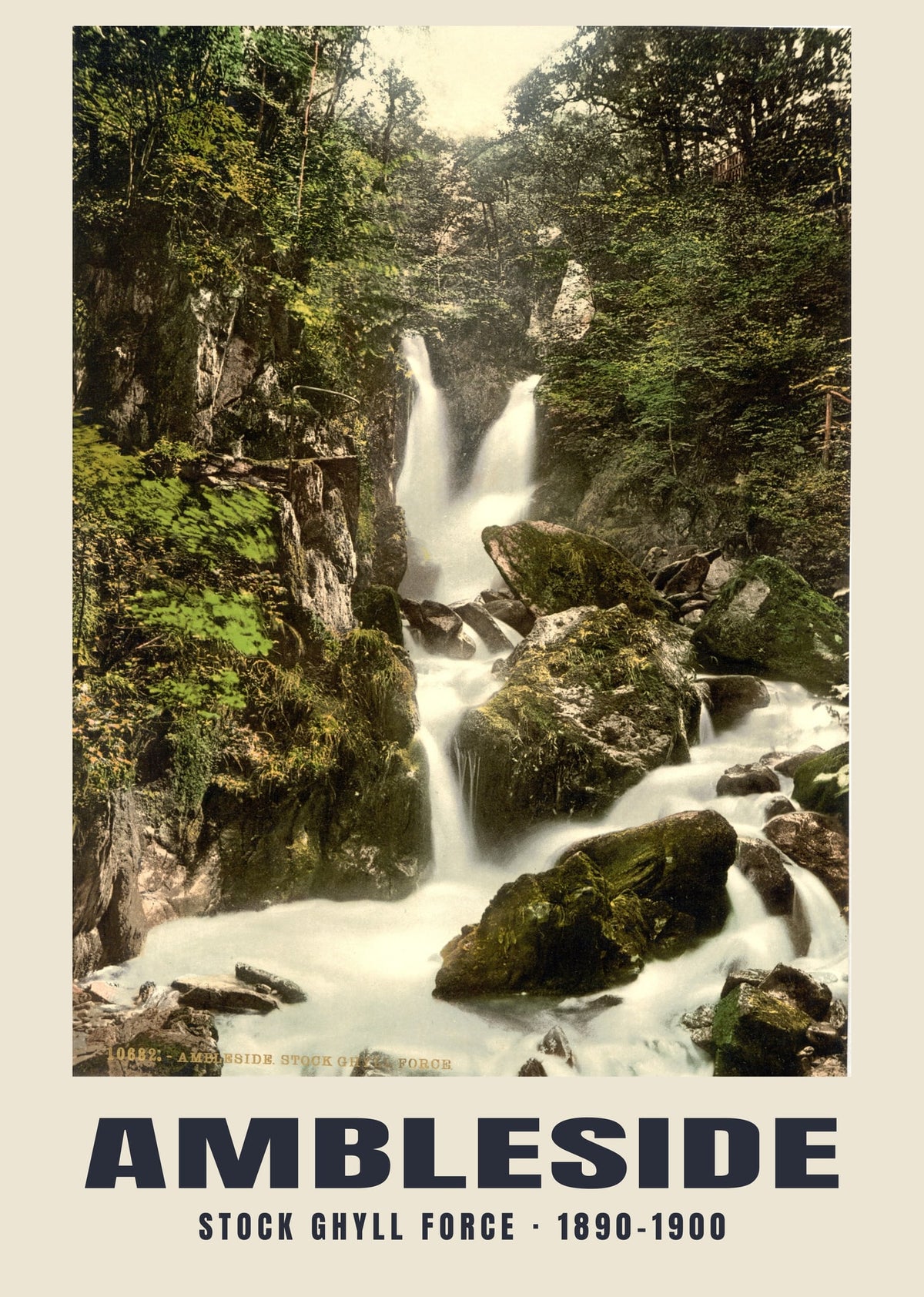 Stock Ghyll Force, Ambleside — Vintage photochrom print, 1890–1900