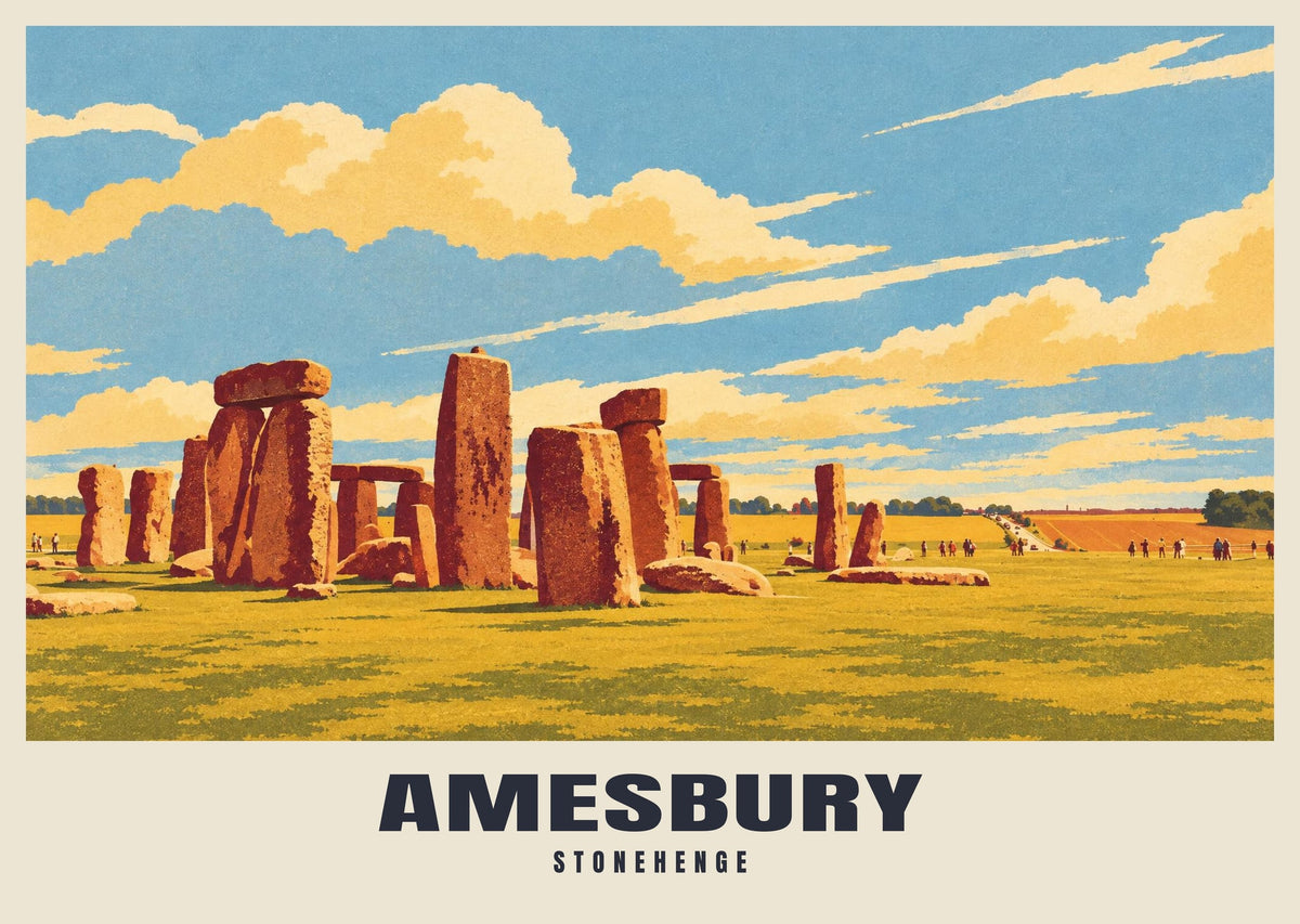 Stonehenge, Amesbury poster, Retro Railway style