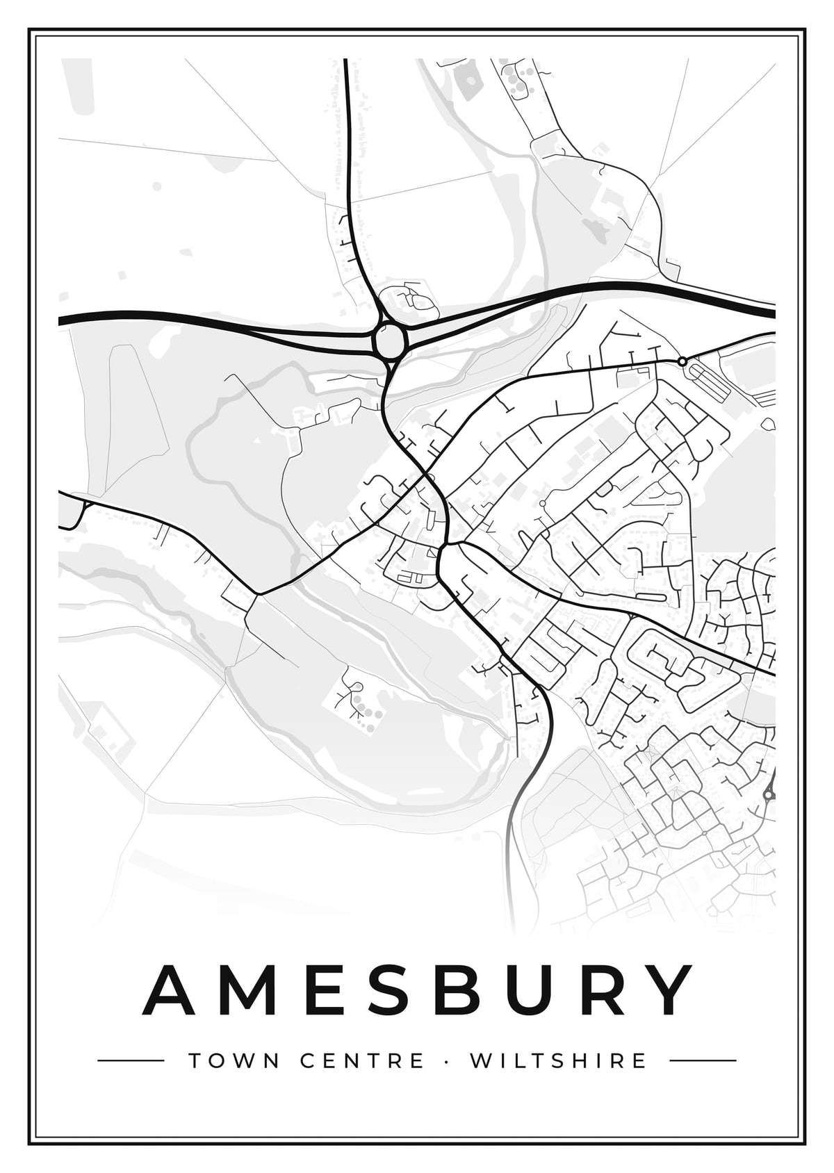 Street map poster of Amesbury town centre, Wiltshire