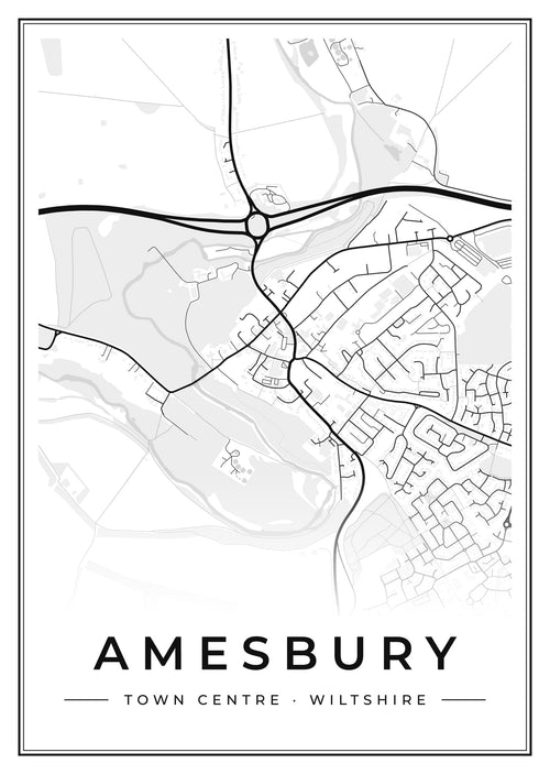 Street map poster of Amesbury town centre, Wiltshire