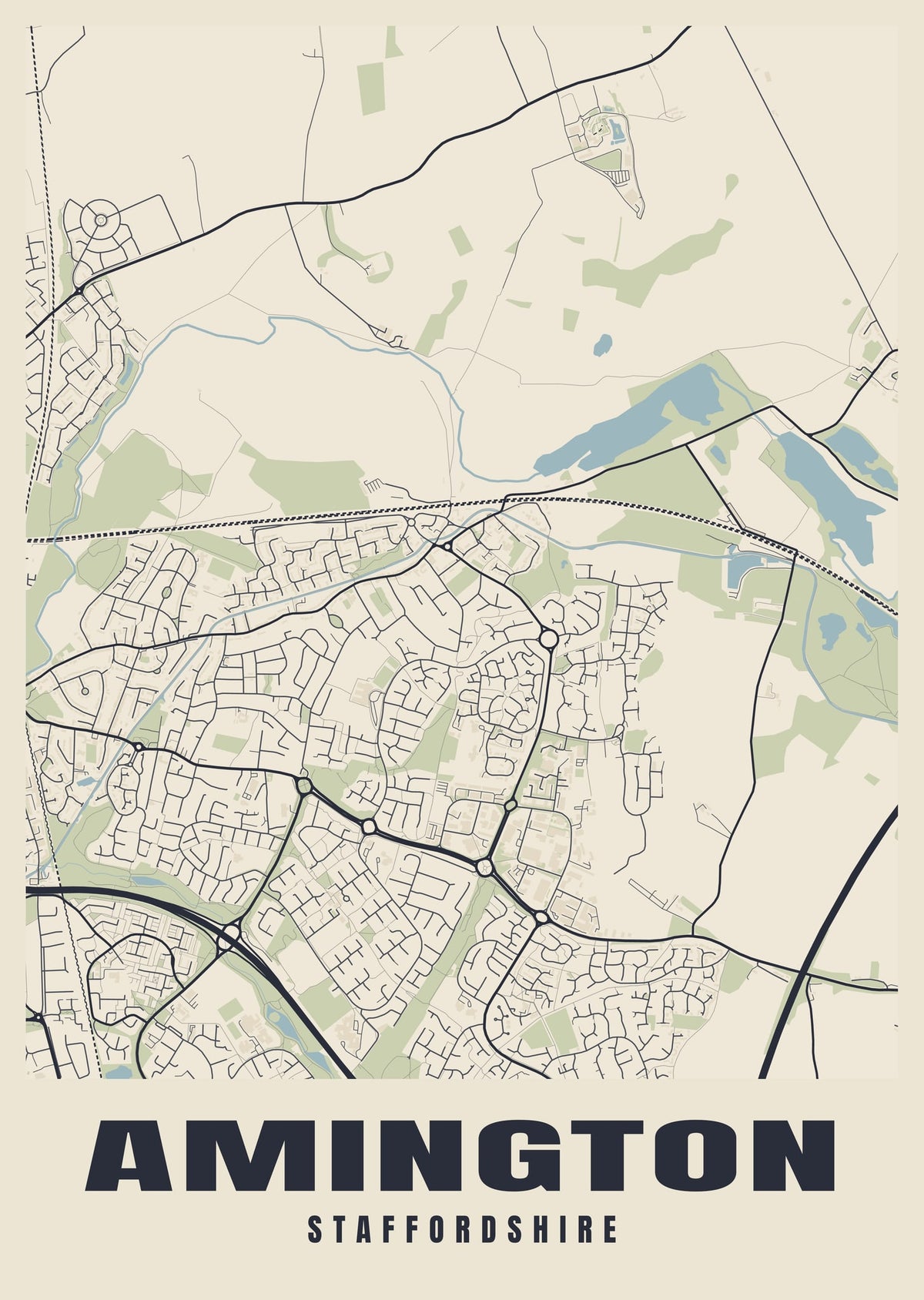 Street map poster of Amington, Staffordshire