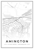 Street map poster of Amington village centre, Staffordshire