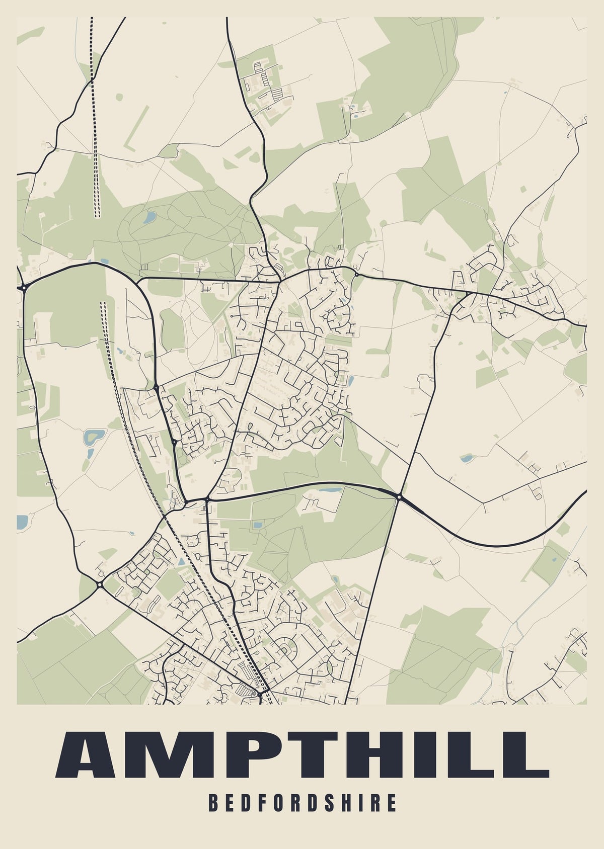 Street map poster of Ampthill, Bedfordshire