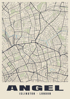 Heritage street map poster of Angel, Islington, London