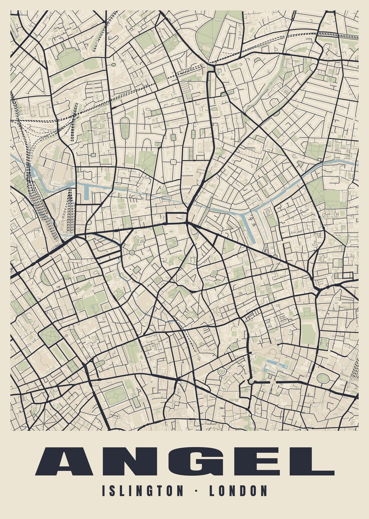 Heritage street map poster of Angel, Islington, London