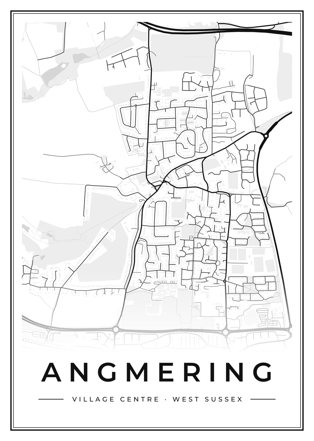 Street map poster of Angmering village centre, West Sussex