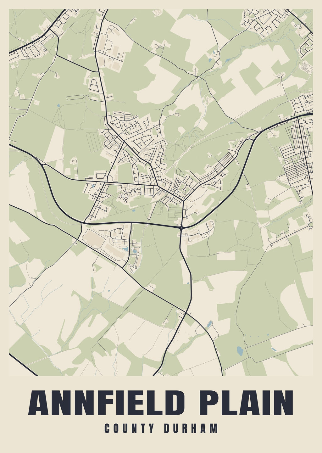 Street map poster of Annfield Plain, County Durham