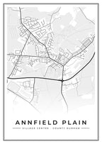 Street map poster of Annfield Plain village centre, County Durham