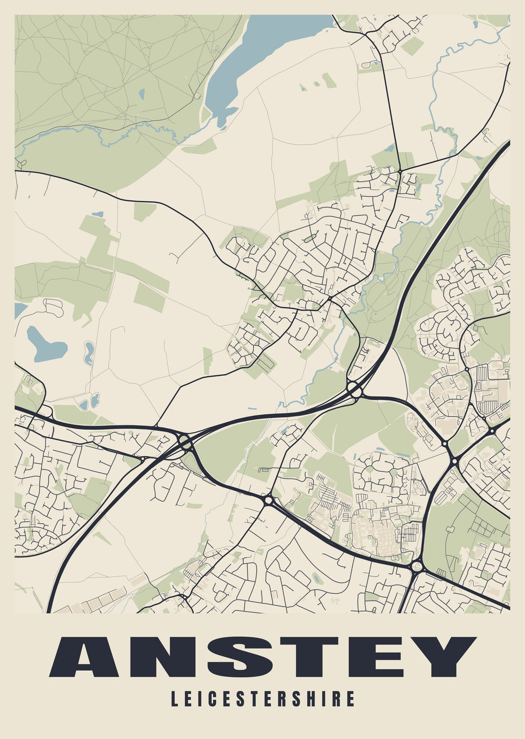 Street map poster of Anstey, Leicestershire