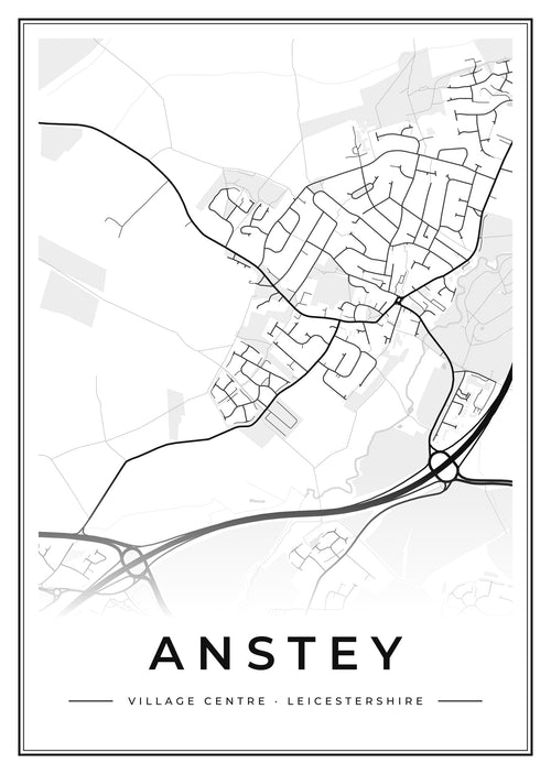 Street map poster of Anstey village centre, Leicestershire