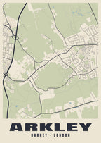 Heritage street map poster of Arkley, Barnet, London
