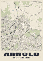 Street map poster of Arnold, Nottinghamshire