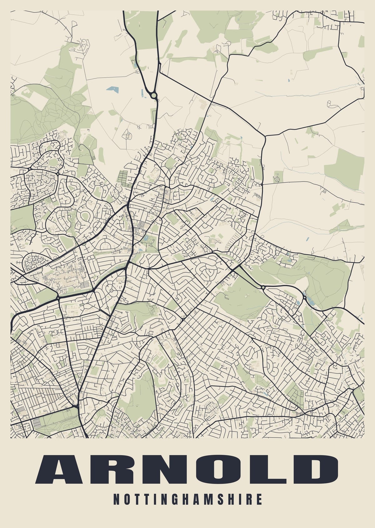 Street map poster of Arnold, Nottinghamshire