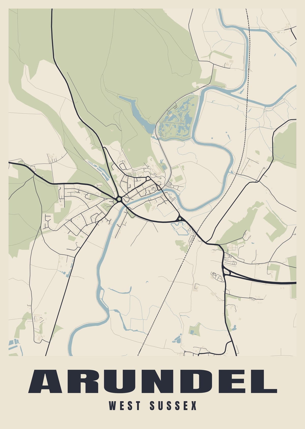 Street map poster of Arundel, West Sussex