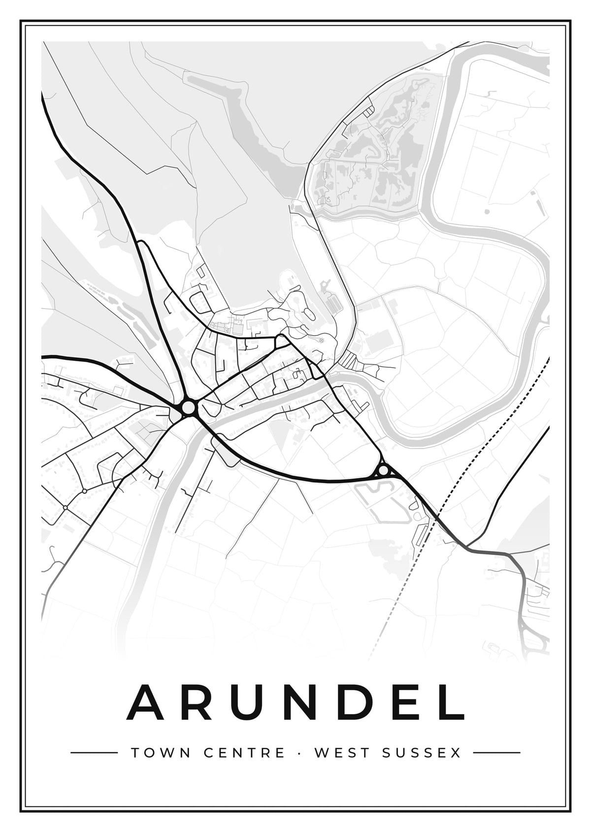 Street map poster of Arundel town centre, West Sussex