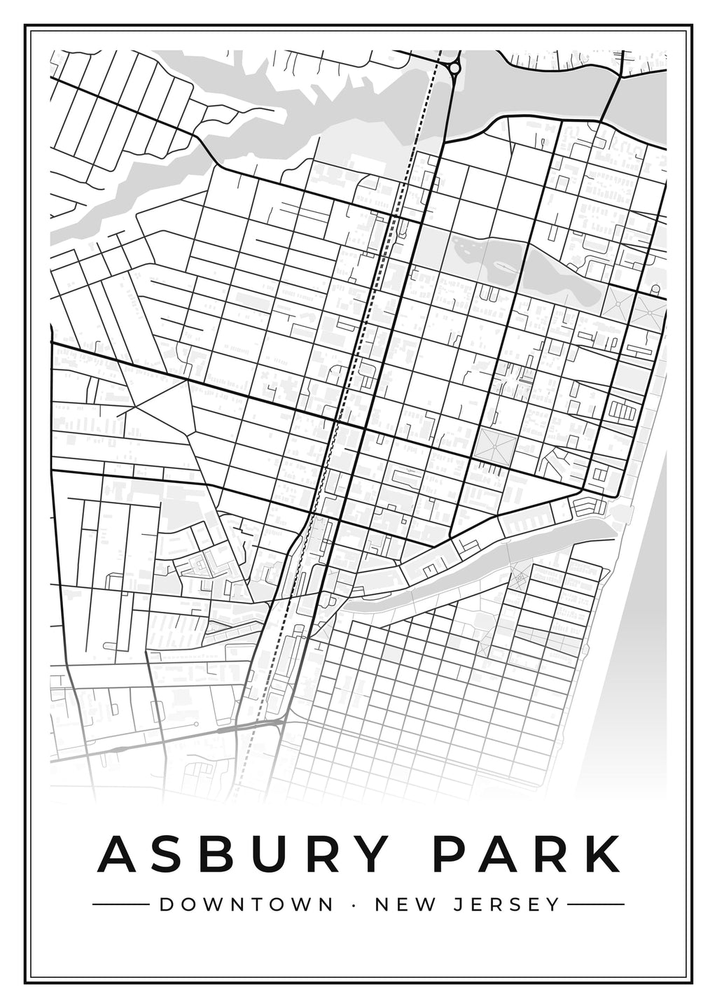 Street map poster of downtown Asbury Park, New Jersey