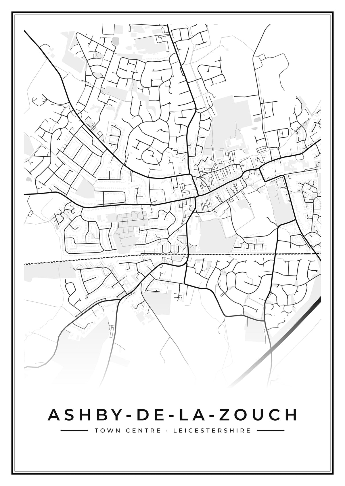 Street map poster of Ashby-de-la-Zouch town centre, Leicestershire