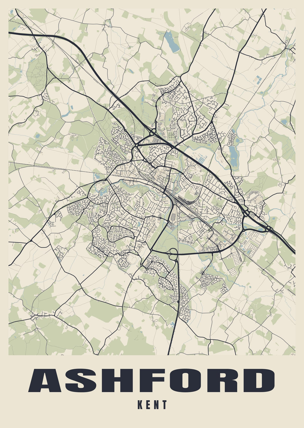 Street map poster of Ashford, Kent