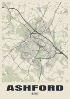 Street map poster of Ashford, Kent