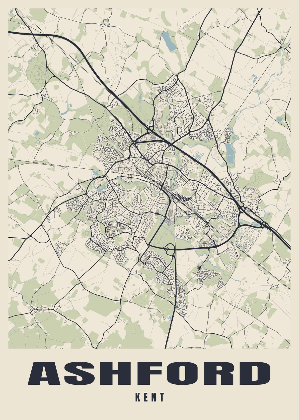 Street map poster of Ashford, Kent