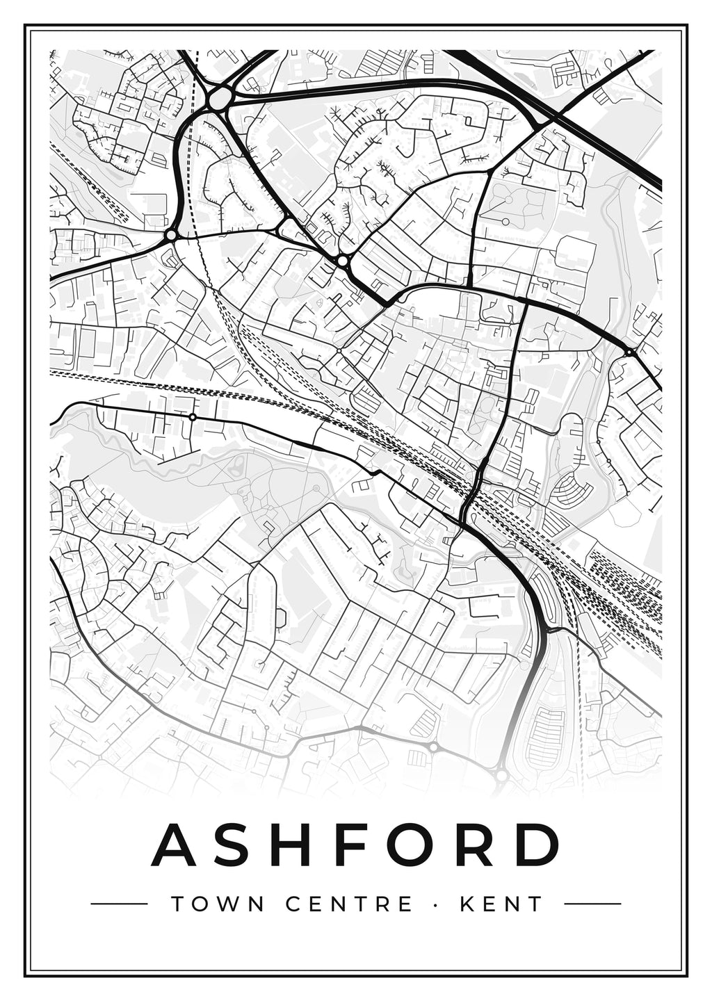Street map poster of Ashford town centre, Kent