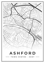 Street map poster of Ashford town centre, Kent