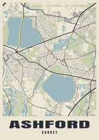 Street map poster of Ashford, Surrey